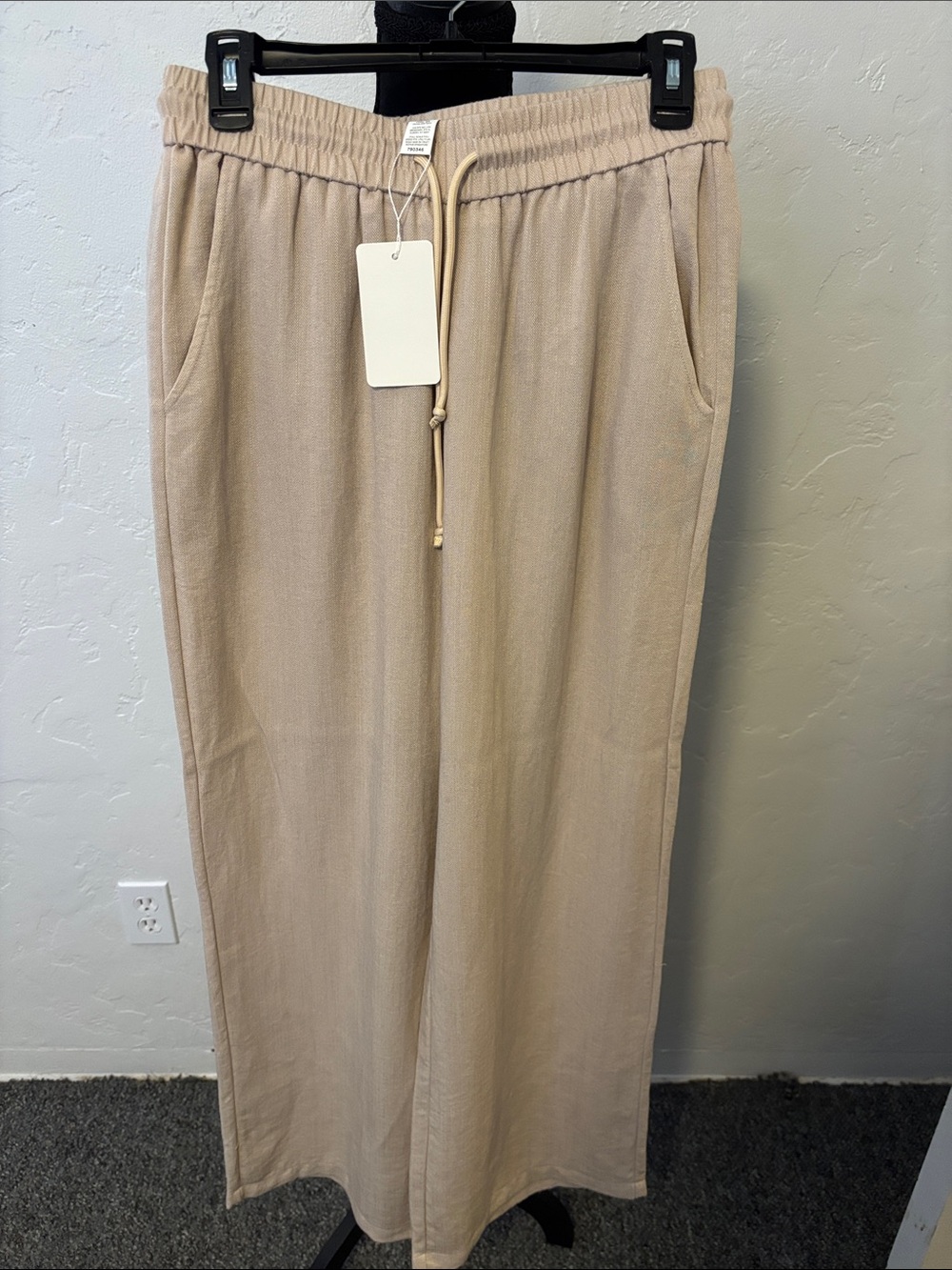 Women's Beige Drawstring Wide-Leg Pant